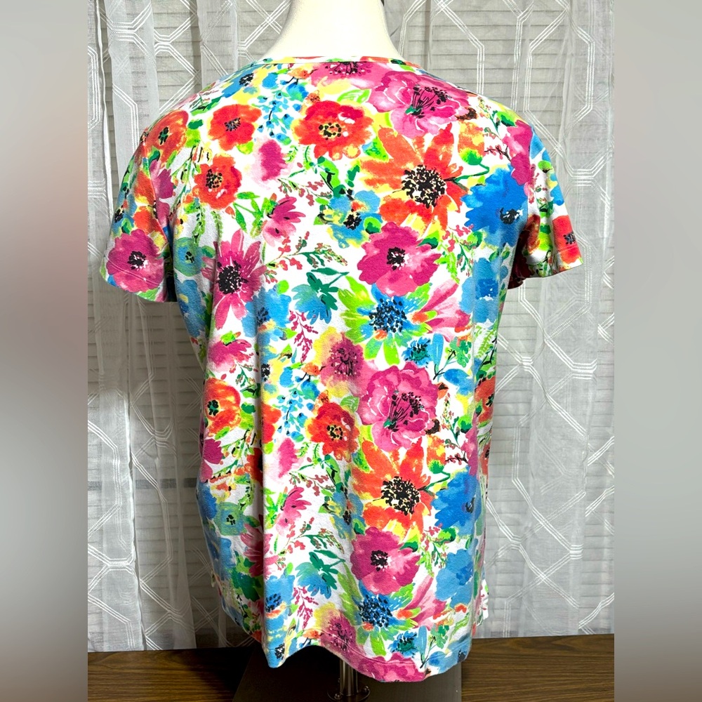 Blair 2X Multicolor Floral Short Sleeve Top Round neck 30”L 25” p2p - Picture 6 of 6